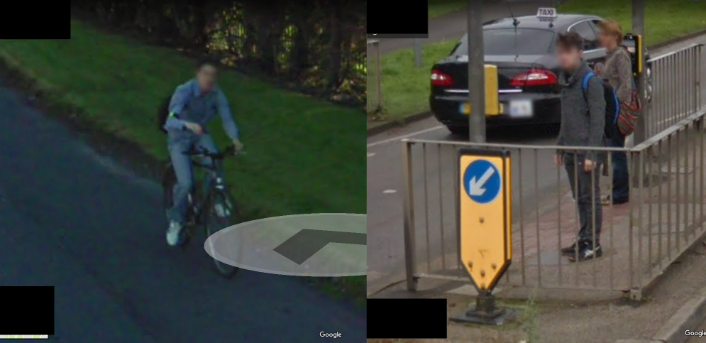 The author imaged by Google Street View twice, about 8 years apart.